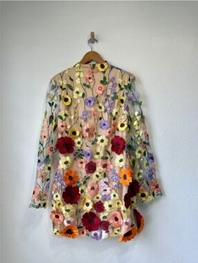Catchall Danna Floral Embroidered Mesh Mini Dress NWT Large